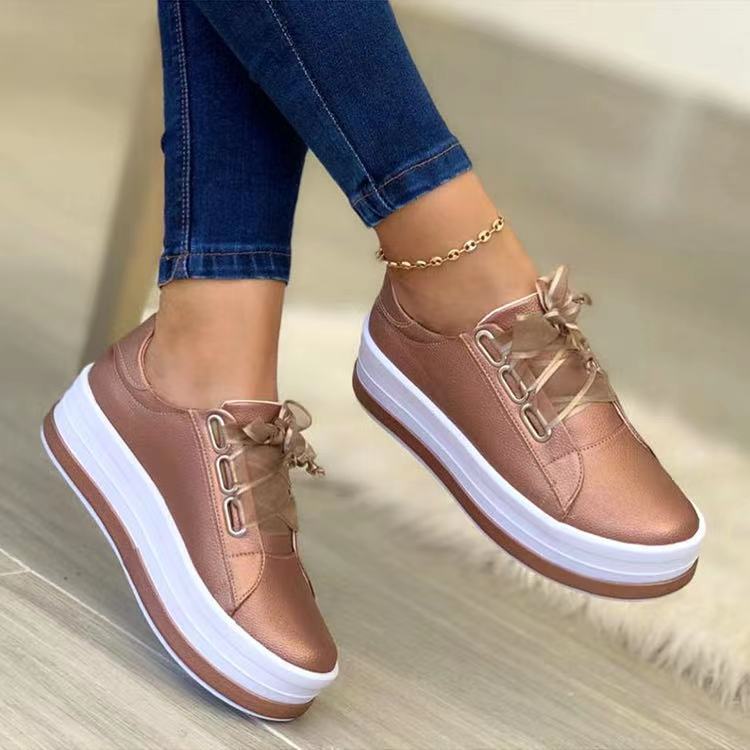 Buy Single Large Size Casual European And American Lace-up Flat Round Toe Platform Women's Shoes online at DLC Market