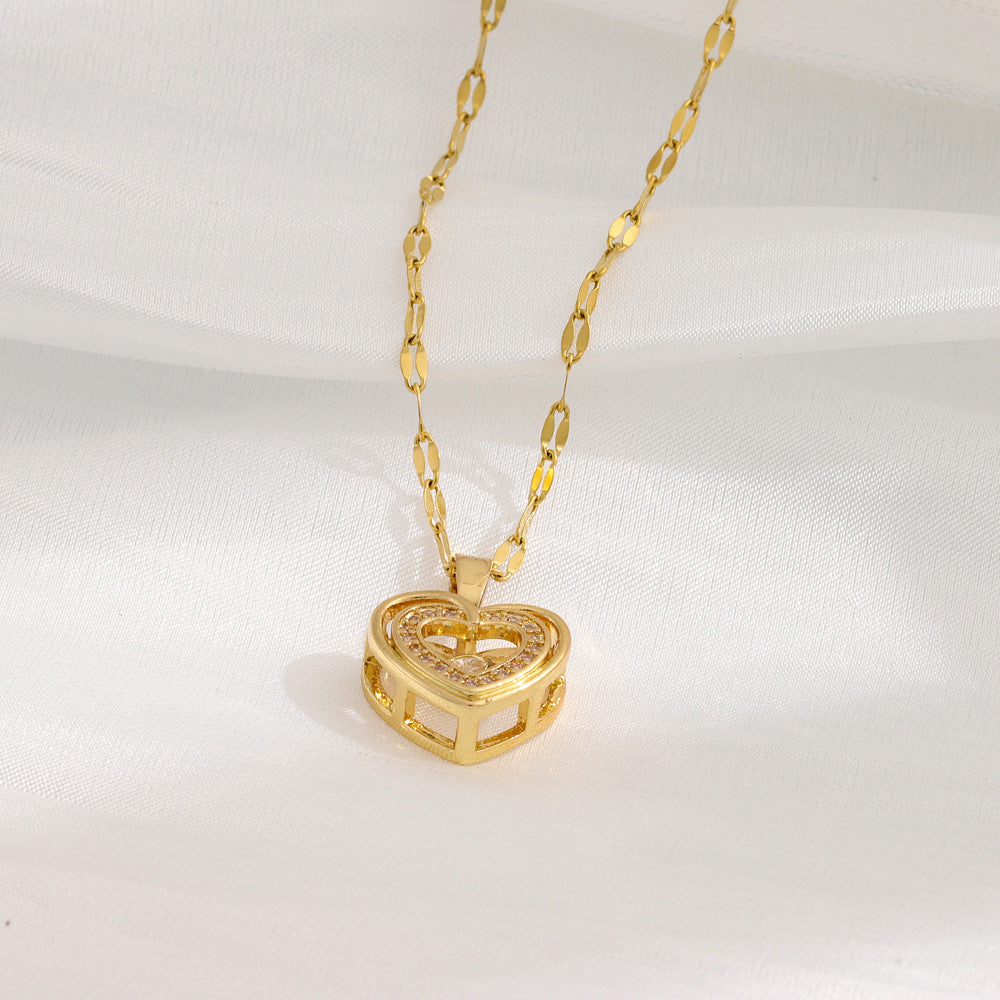 Buy Double-layer Love Necklace With Rhinestones Titanium Steel Pendant Fashion Jewelry Woman Valentines Day Gift online at DLC Market