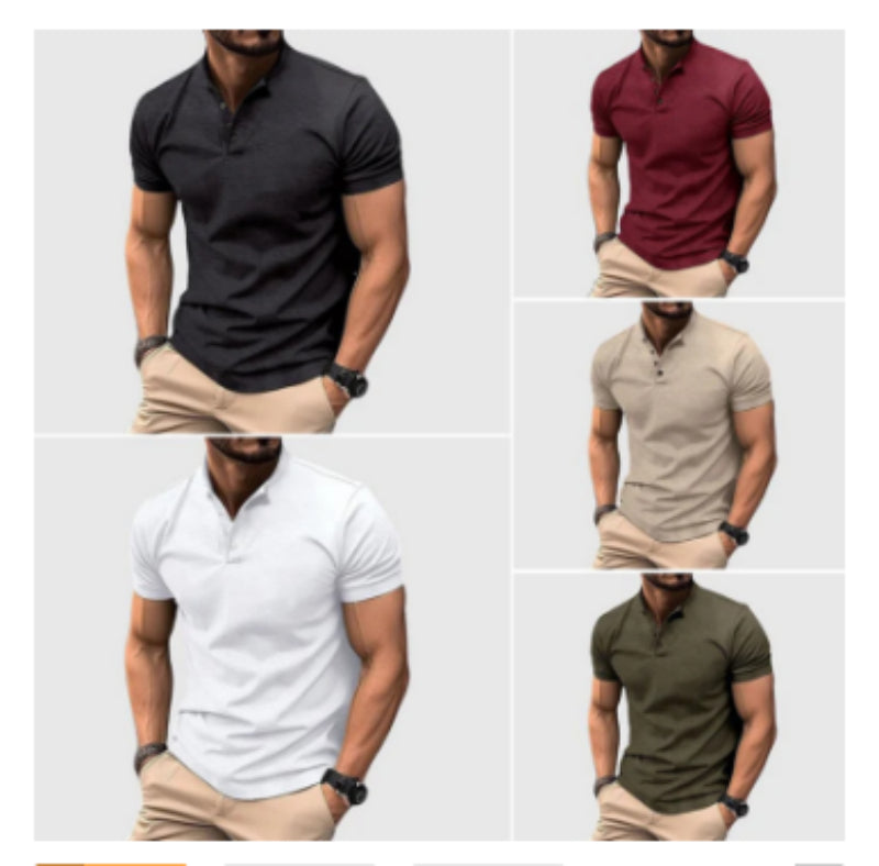 Men's Button Henry Collar Sports Polo Shirt Summer Short-sleeved Tops by null