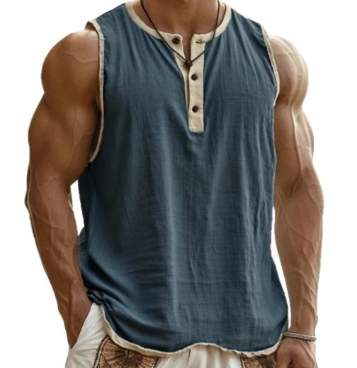 Men's Pure Cotton Sleeveless Fitness Casual Trendy Tank Top by null