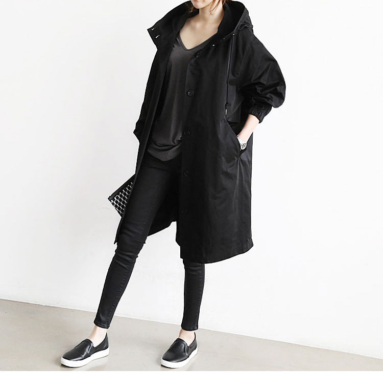 Women Windbreaker Jacket Casual Loose Button Pockets Hooded Quick Dry Windproof Waterproof Clothes For Outdoor Hiking Camping by null