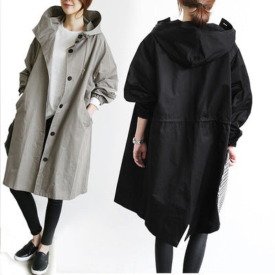 Women Windbreaker Jacket Casual Loose Button Pockets Hooded Quick Dry Windproof Waterproof Clothes For Outdoor Hiking Camping by null