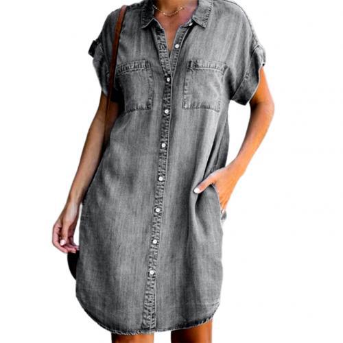 Women's Short Sleeve Slim Denim Midi Dress by null