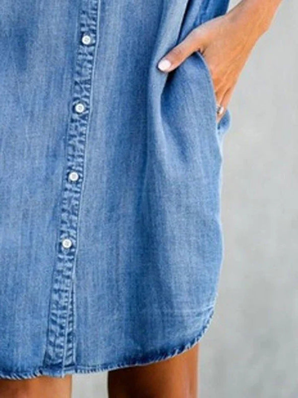 Women's Short Sleeve Slim Denim Midi Dress by null