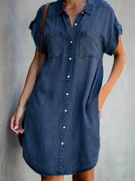 Women's Short Sleeve Slim Denim Midi Dress by null