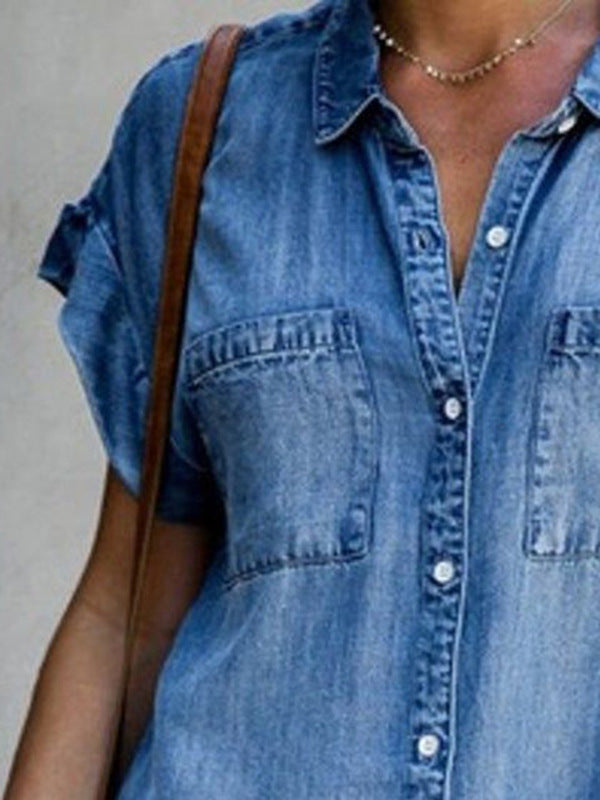Women's Short Sleeve Slim Denim Midi Dress by null