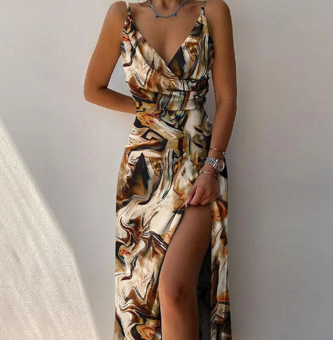 Buy V-neck Slit Sling Dress Summer Fashion Sexy Slim Suspender Dresses For Women Clothing online at DLC Market