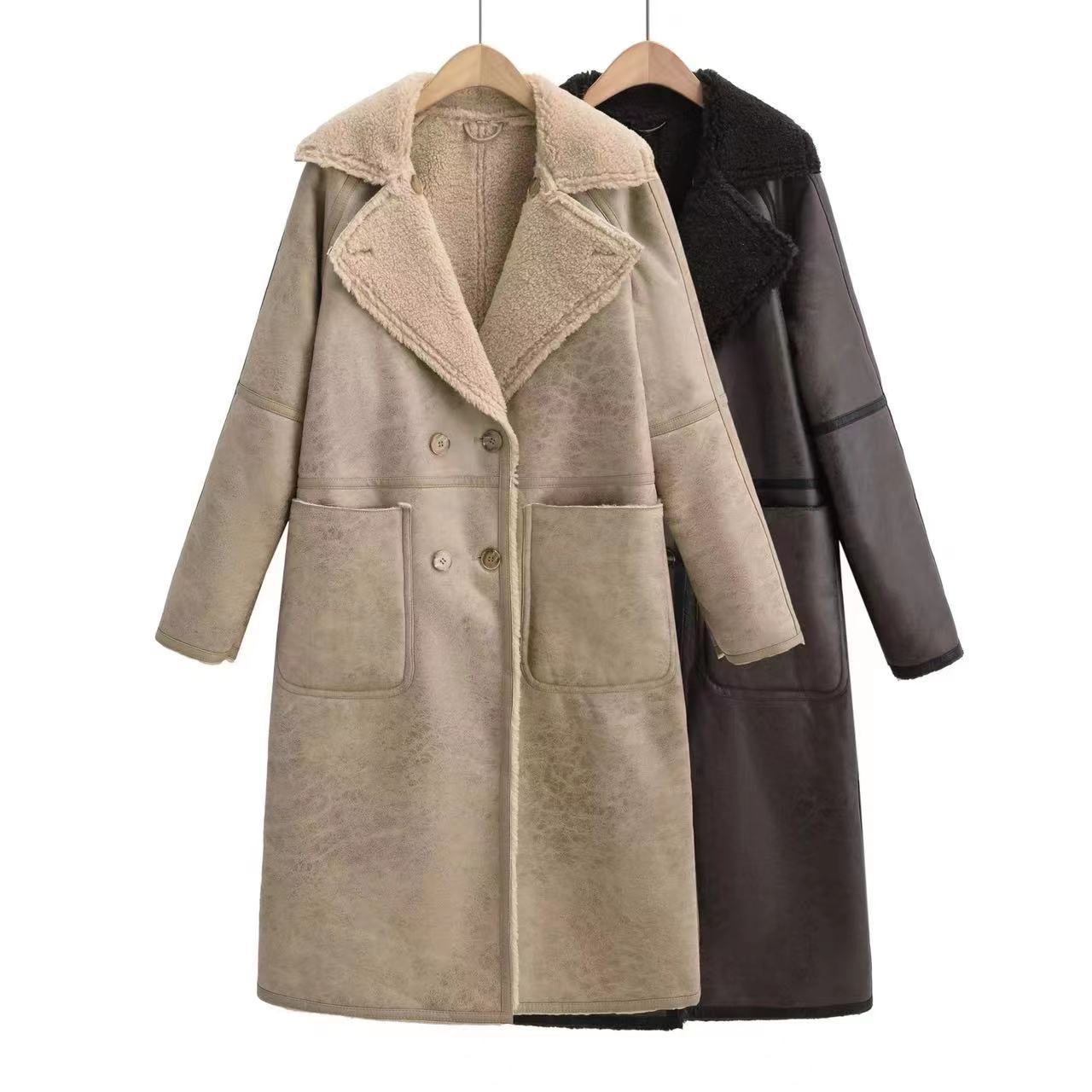 Winter Belted Double Breasted Lapel Trench Coat For Women Mid Length Windbreaker Overcoat Polyester by null
