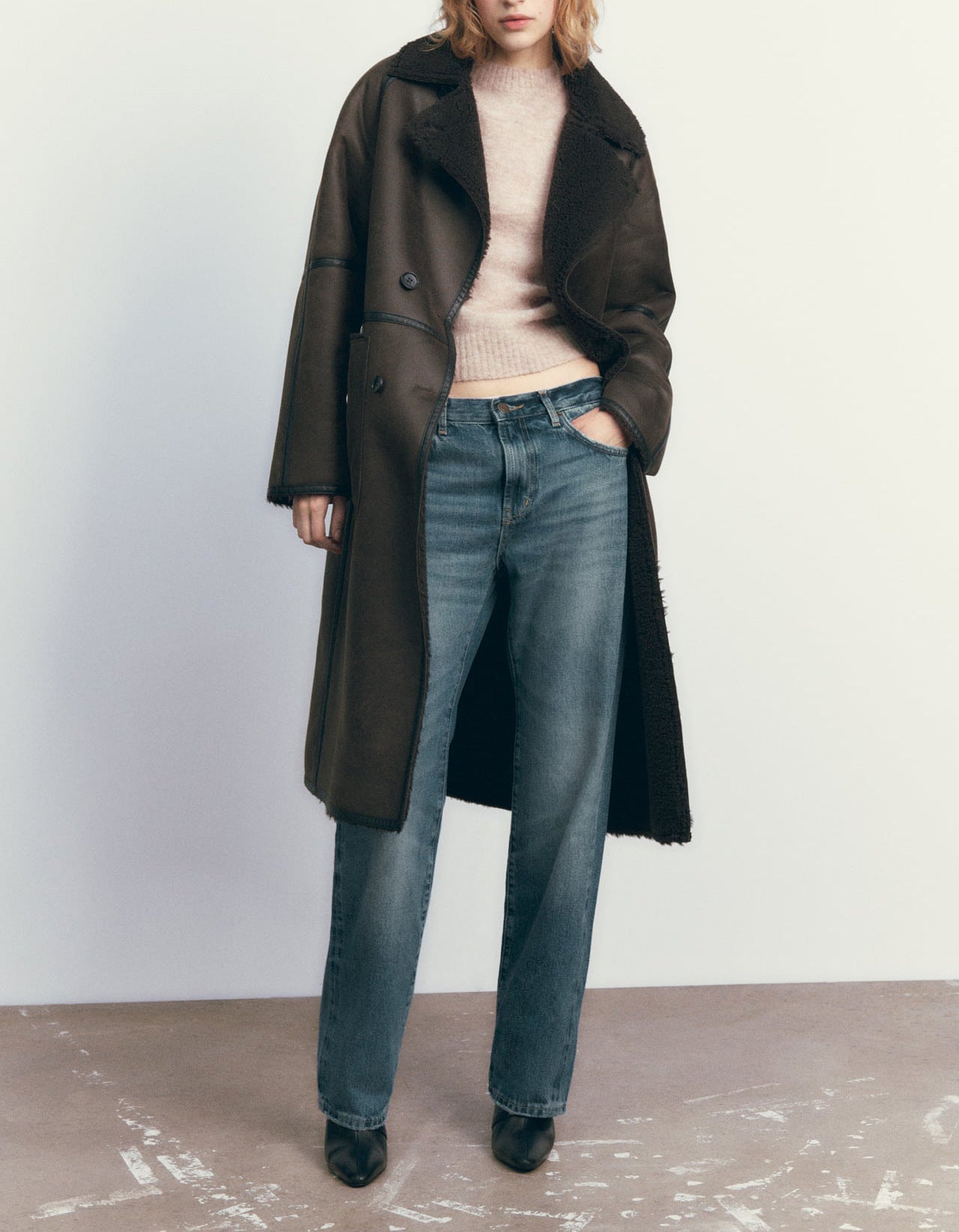 Winter Belted Double Breasted Lapel Trench Coat For Women Mid Length Windbreaker Overcoat Polyester by null