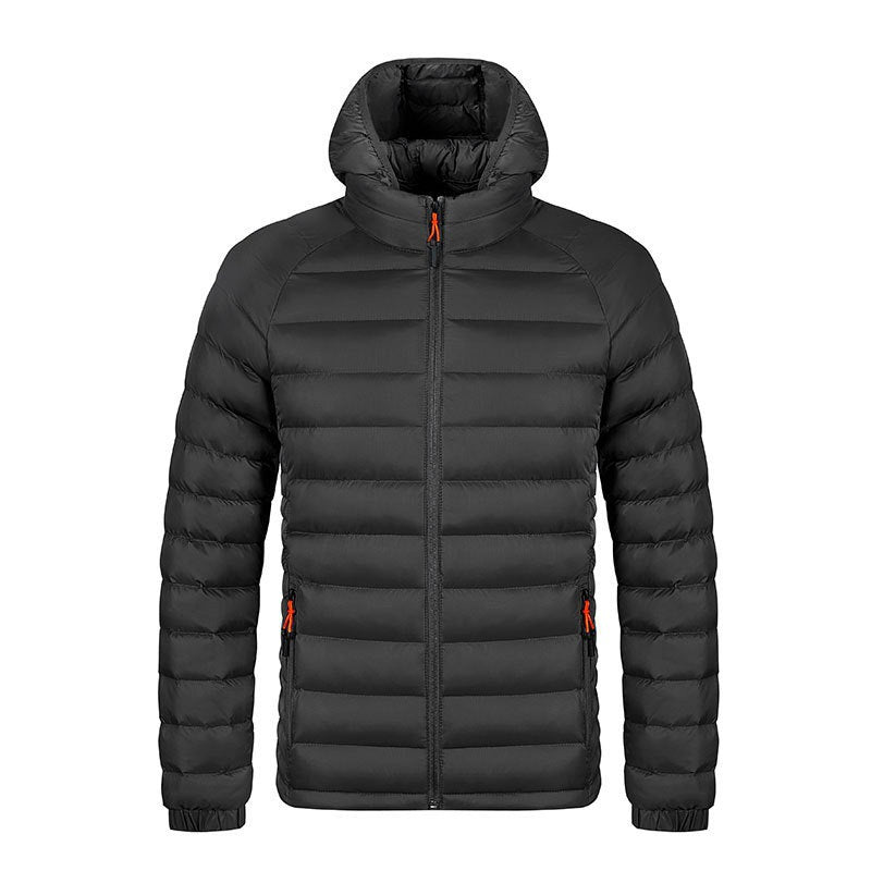 Winter Lightweight Hooded Coat With Pockets Fashion Warm Portable Zipper Jacket For Men Clothing Solid Color Outerwear Tops by null