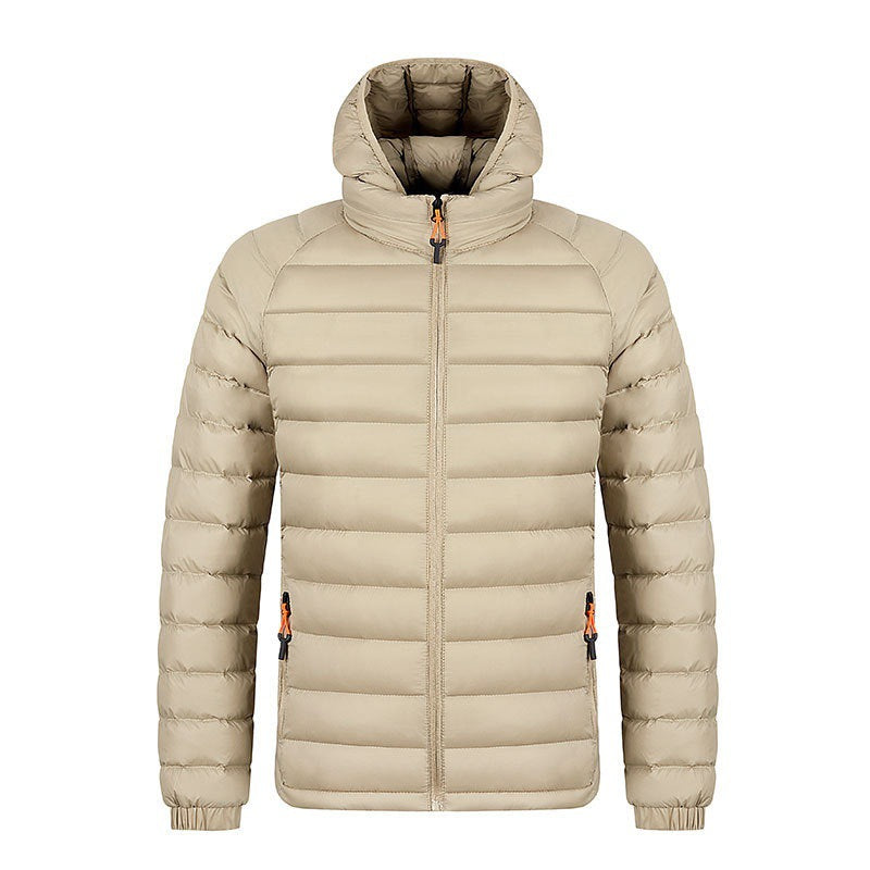 Winter Lightweight Hooded Coat With Pockets Fashion Warm Portable Zipper Jacket For Men Clothing Solid Color Outerwear Tops by null