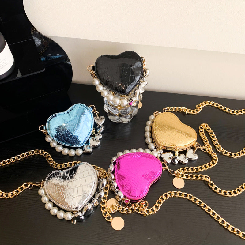 Buy Mini Love-shape Pearls Handbag Fashion Cute Chain Lipstick Bag Women's Bright Candy Color Shoulder Messenger Bag online at DLC Market