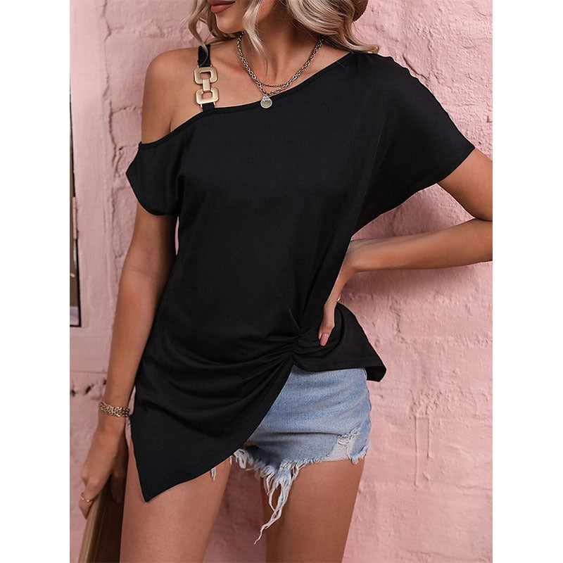 Women Clothes Off Shoulder Blouse Summer Irregular Design Tops Shirt by null
