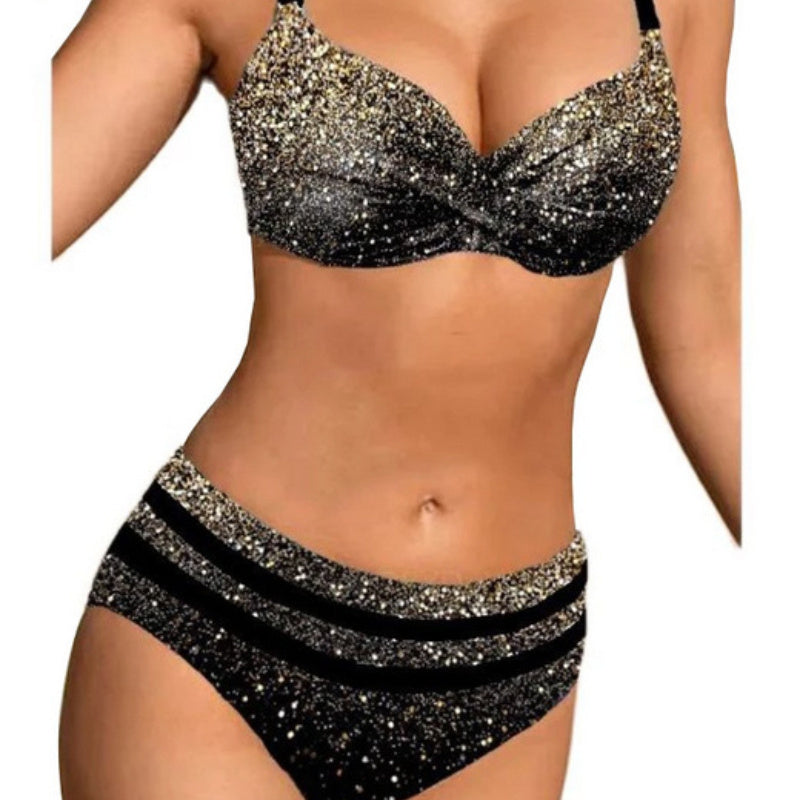 Sexy Bikini Solid Color Split Female Lace-up High Waist Swimsuit by null
