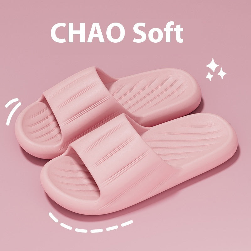 Buy Fashion Solid Color Striped Home Slippers Summer Thick Bottom Non-slip Bathroom Slipper Women Men Couples Shoes online at DLC Market