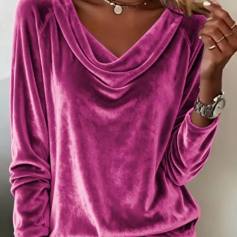 Elegant Velvet Long Sleeve Shirts For Women Fall Spring Solid Color Loose Women Blouses Fashion Pullover Tops Party Clothes by null