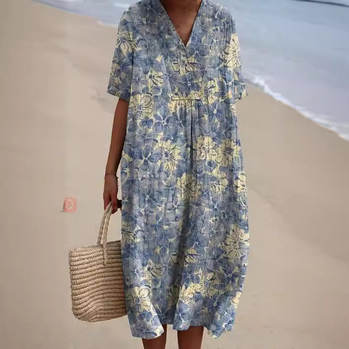 Womens loose floral and plants print long maxi dress | DLC Market