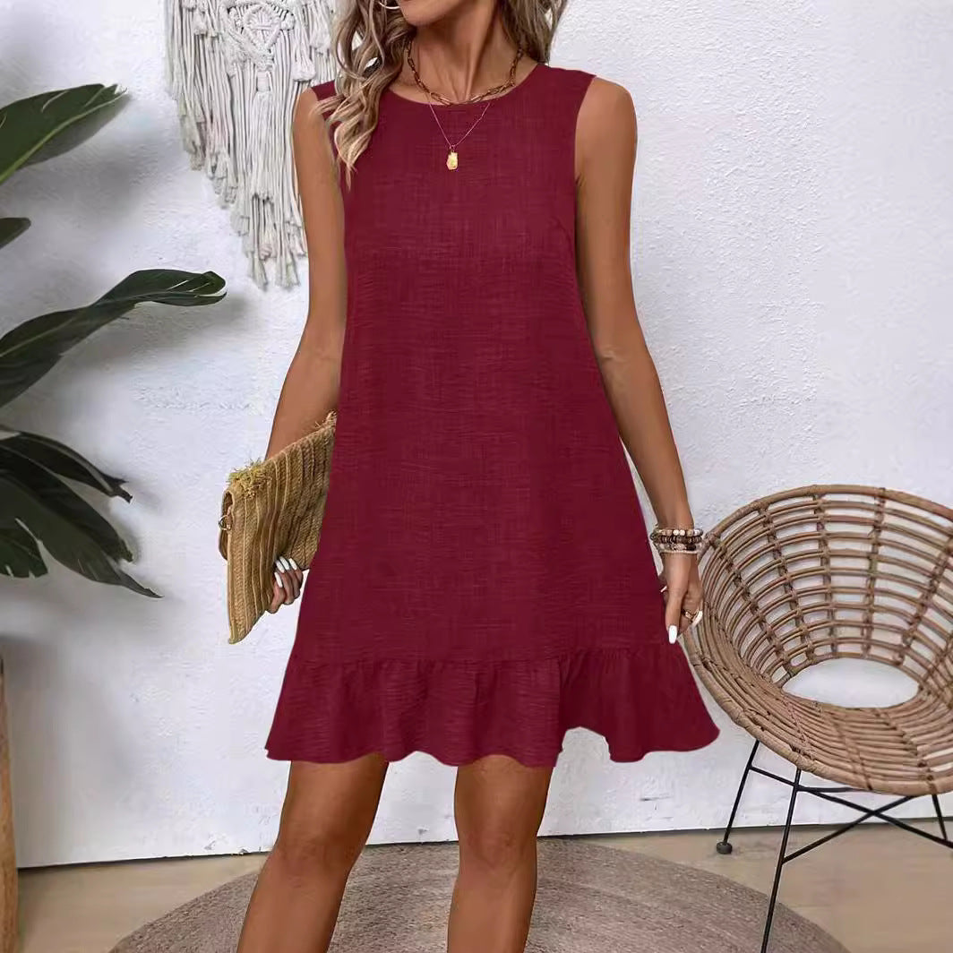 Summer Ruffle Dress Fashion Loose Sleeveless Straight Beach Dresses For Women by null