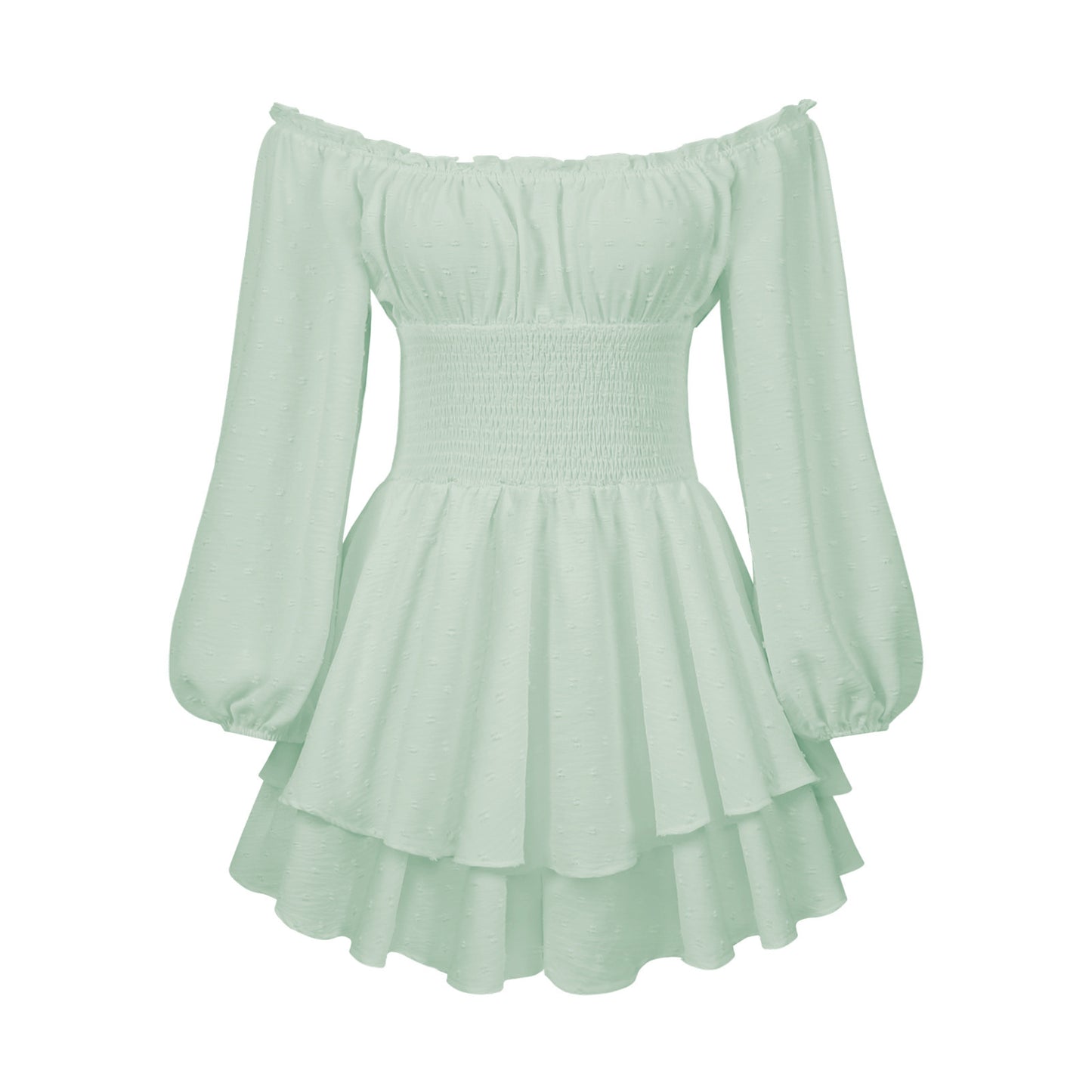 Buy Fashion Solid Color Off-neck Pleated Ruffled Stitching Long Sleeve Casual Jumpsuit online at DLC Market
