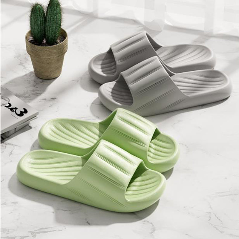 Buy Fashion Solid Color Striped Home Slippers Summer Thick Bottom Non-slip Bathroom Slipper Women Men Couples Shoes online at DLC Market