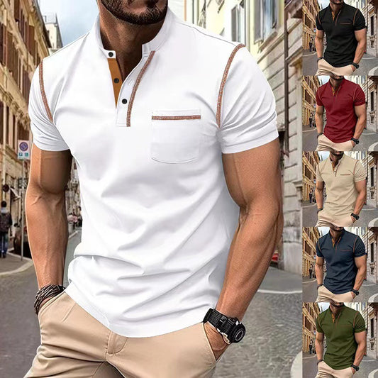 Men's Short Sleeve Polo Shirt Henry T-shirts - Casual Summer Quick Dry Top - Breathable Cotton Blend Knit Tee Sports Street Fashion Top by null