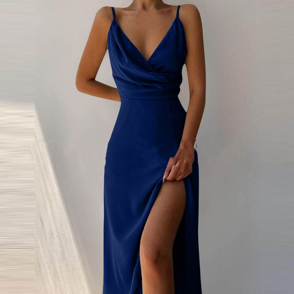 Buy V-neck Slit Sling Dress Summer Fashion Sexy Slim Suspender Dresses For Women Clothing online at DLC Market