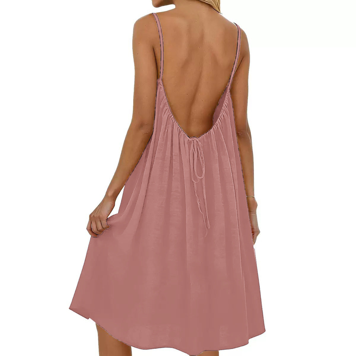 Women's Solid Color Spaghetti Strap Backless Dress - Sleeveless Summer Bodycon Fit Casual Evening Dress For Daily Wear Holiday Outfit by null