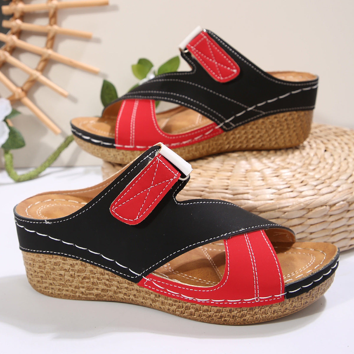 Buy Sewing Line Lightweight Wedge Velcro Multicolor Shoes online at DLC Market