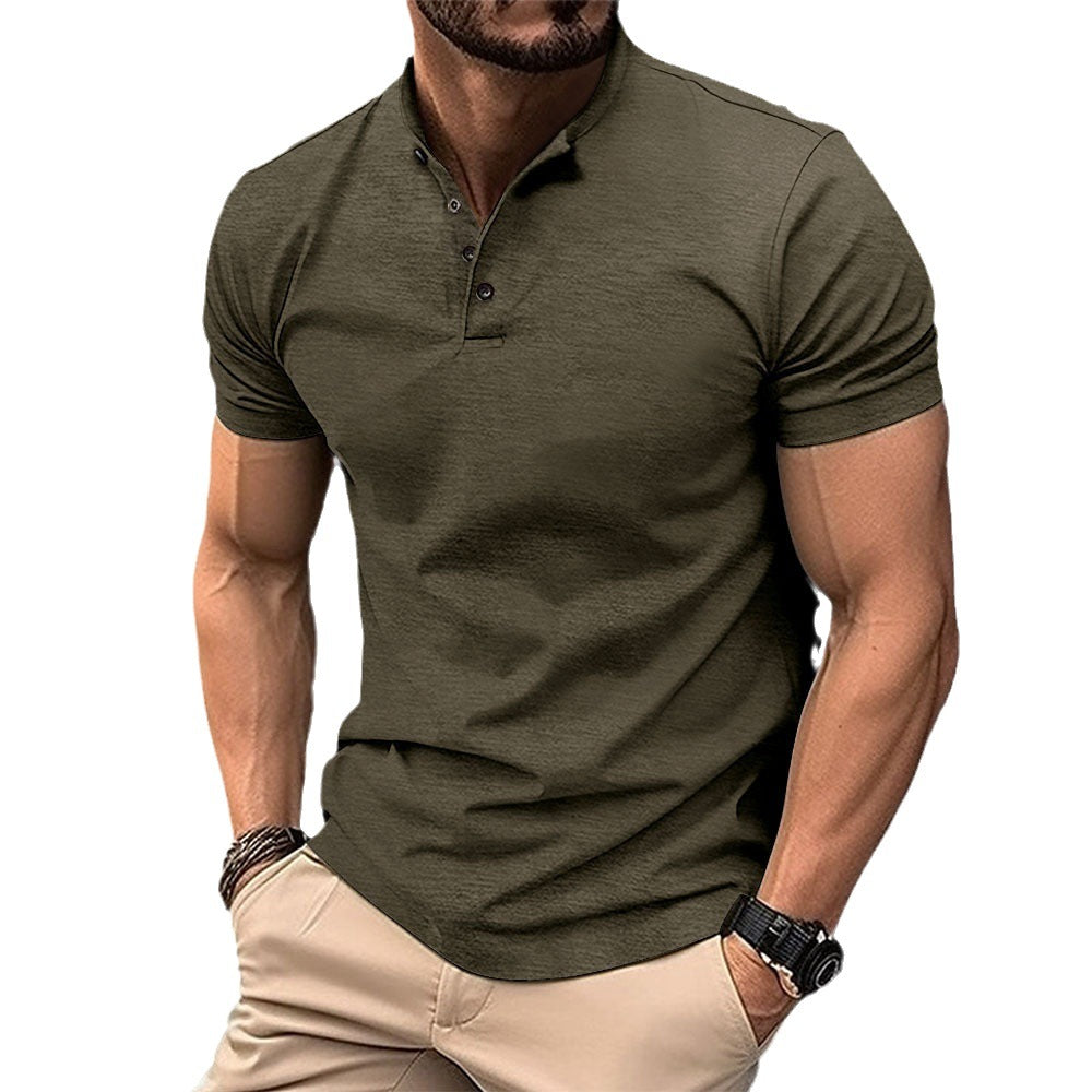 Men's Button Henry Collar Sports Polo Shirt Summer Short-sleeved Tops by null