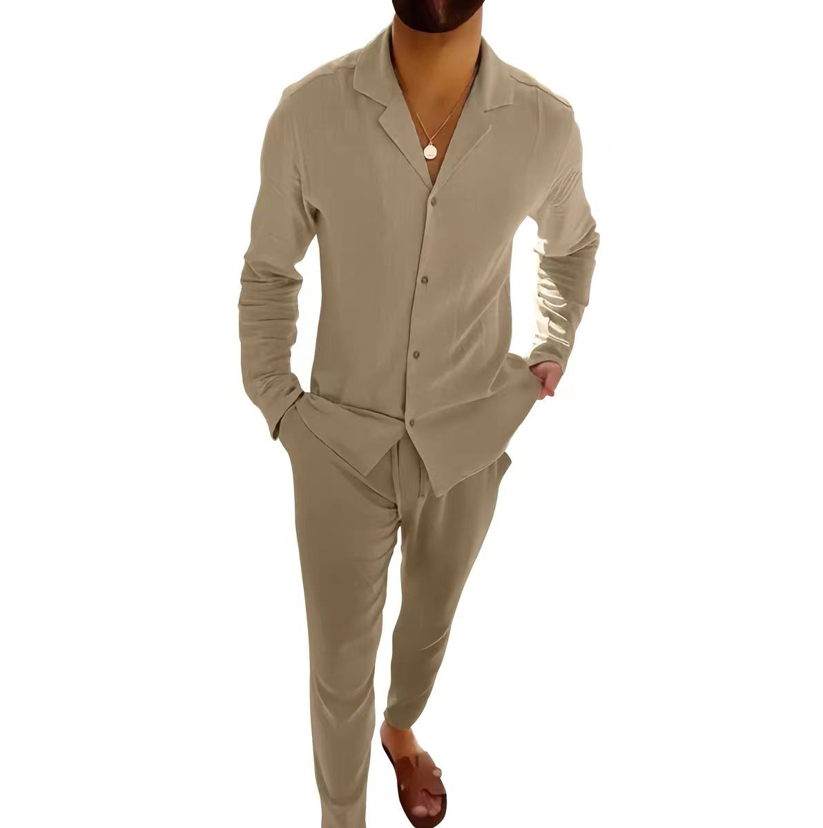 Casual Long-sleeved Suits Fashion Lapel Single-breasted Shirt Top And Slim-fit Trousers Men Clothing by null