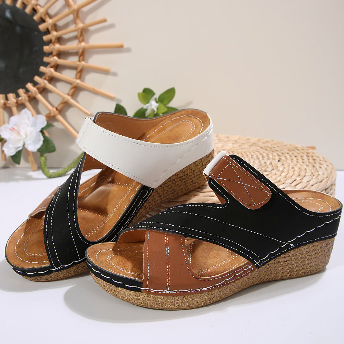 Buy Sewing Line Lightweight Wedge Velcro Multicolor Shoes online at DLC Market