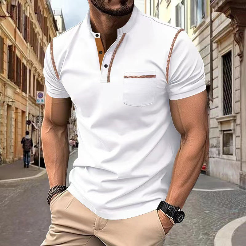 Men's Short Sleeve Polo Shirt Henry T-shirts - Casual Summer Quick Dry Top - Breathable Cotton Blend Knit Tee Sports Street Fashion Top by null