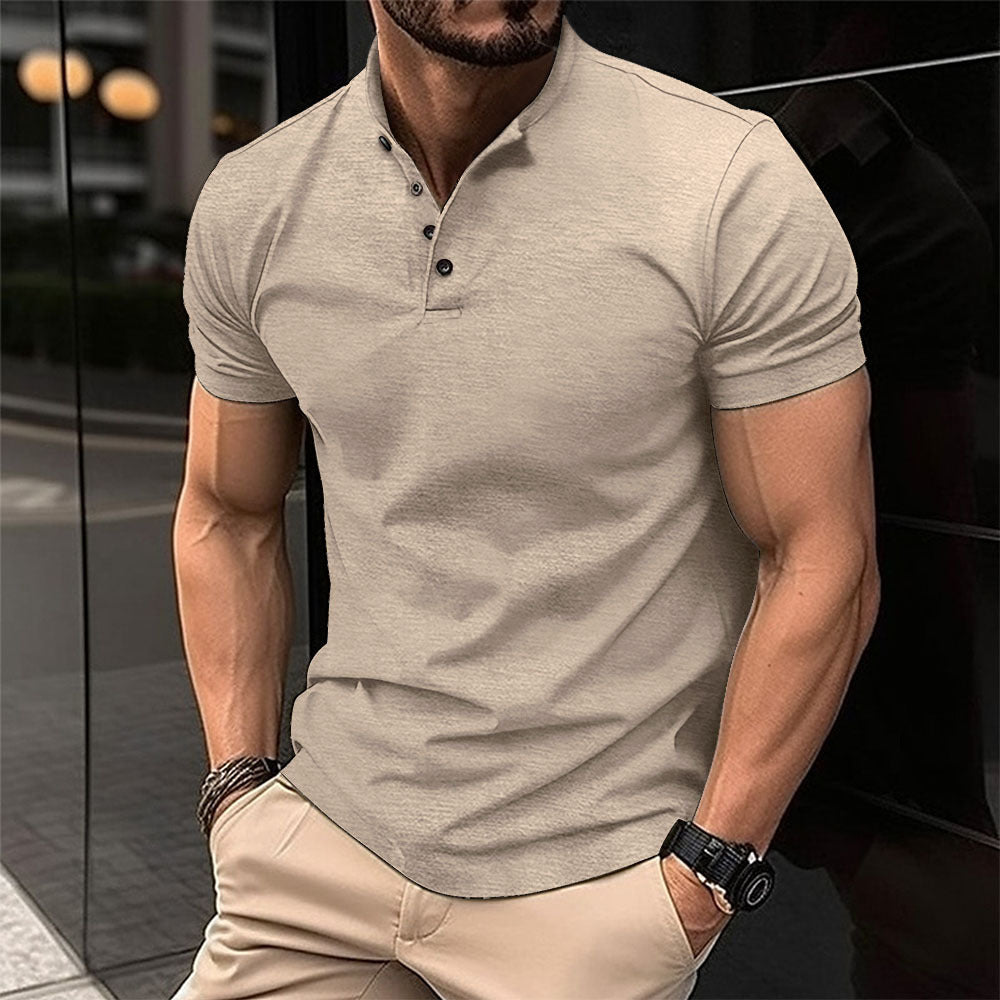 Men's Button Henry Collar Sports Polo Shirt Summer Short-sleeved Tops by null