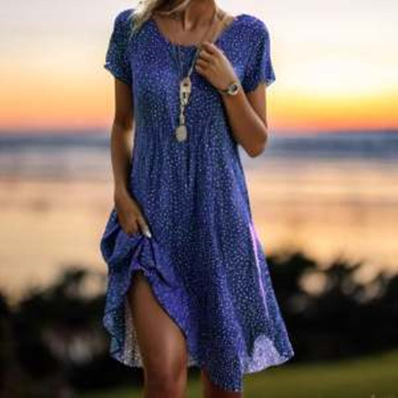 Women's Artistic Ethnic Style Scoop Mid-length Dress by null