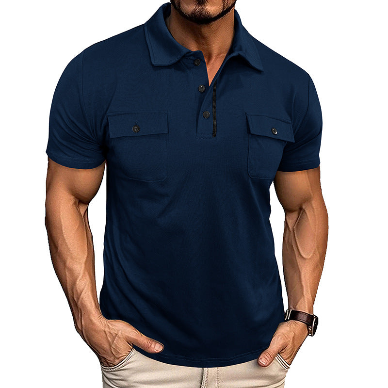 Summer Lapel Button Polo Shirt With Pockets Outdoor Fashion Short Sleeve Tops For Men Clothing by null