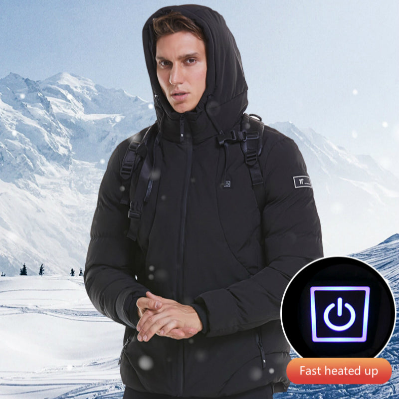 New Men Women Cotton Coat USB Smart Electric Heated Jackets Winter Thicken Down Hooded Outdoor Hiking Ski Clothing 7XL by null