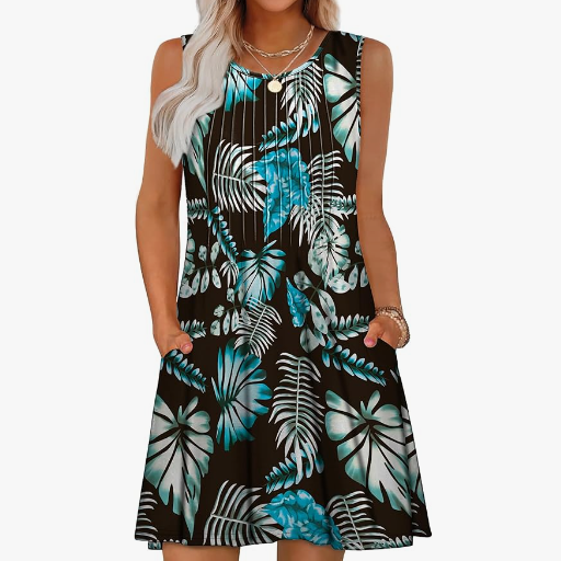 Buy Loose Beach Vacation Casual Round Neck Sleeveless Vest Dress online at DLC Market