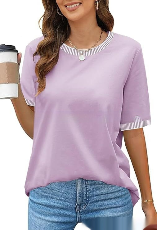Buy European And American Fashion Casual Multicolor Knitted Color Striped Short Sleeve online at DLC Market