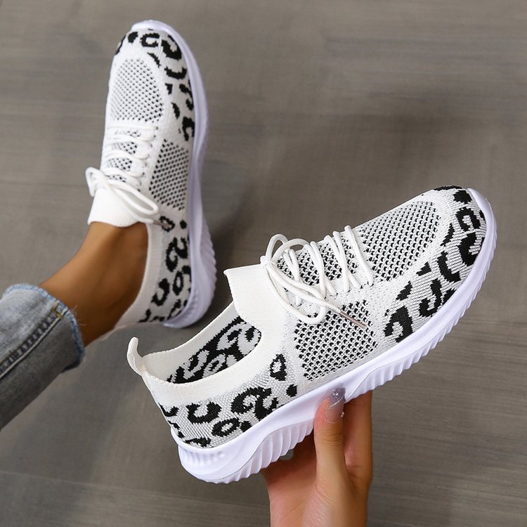 Buy White Shoes Women Leopard Print Lace-up Sneakers Sports online at DLC Market