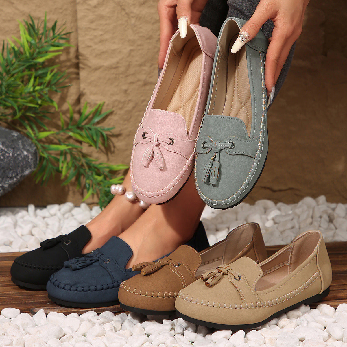 Buy Women's Round Head Loafers Fashion Non-slip Soft Comfortable Flats Shoes online at DLC Market