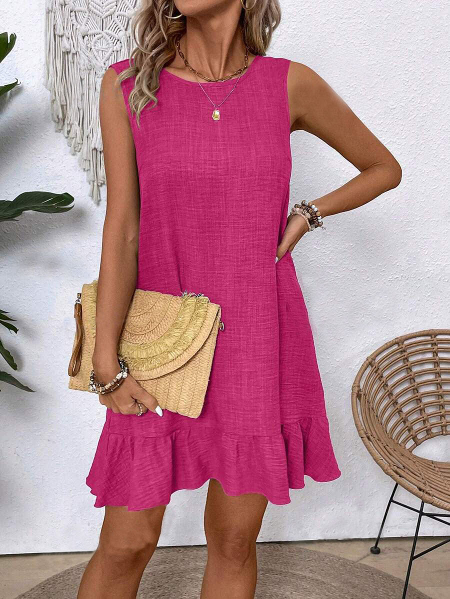 Summer Ruffle Dress Fashion Loose Sleeveless Straight Beach Dresses For Women by null