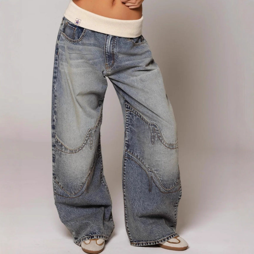 Buy Loose-fitting Straight-leg Jeans With Pockets Fashion Casual Trousers Street-style Pants Women's Clothing online at DLC Market