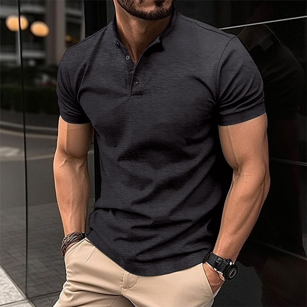 Men's Button Henry Collar Sports Polo Shirt Summer Short-sleeved Tops by null