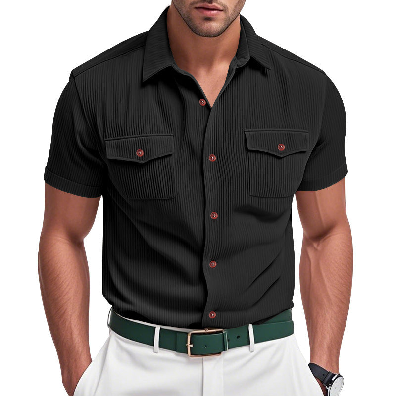 Loose Heavy Lapel Corduroy Workwear Short Sleeve Shirt by null