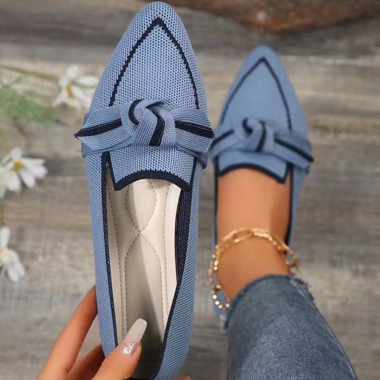 Buy Fashion Pointed Toe Bow Flat Shoes For Women Lying Woven Slip-on Breathable Shoes Summer online at DLC Market