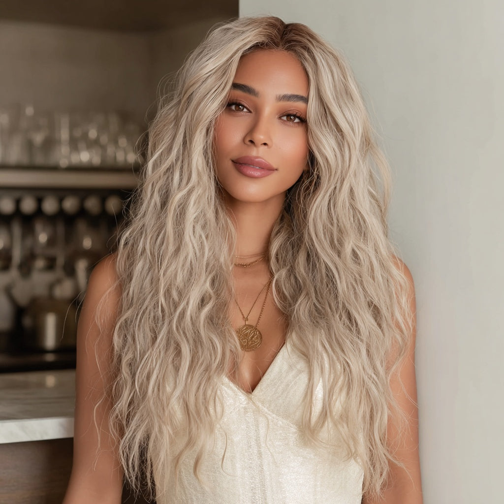 European And American Fashion T-shaped Lace Front Wig Gray Gradient Wavy Curly Hair Wig For Women SM9017 by null