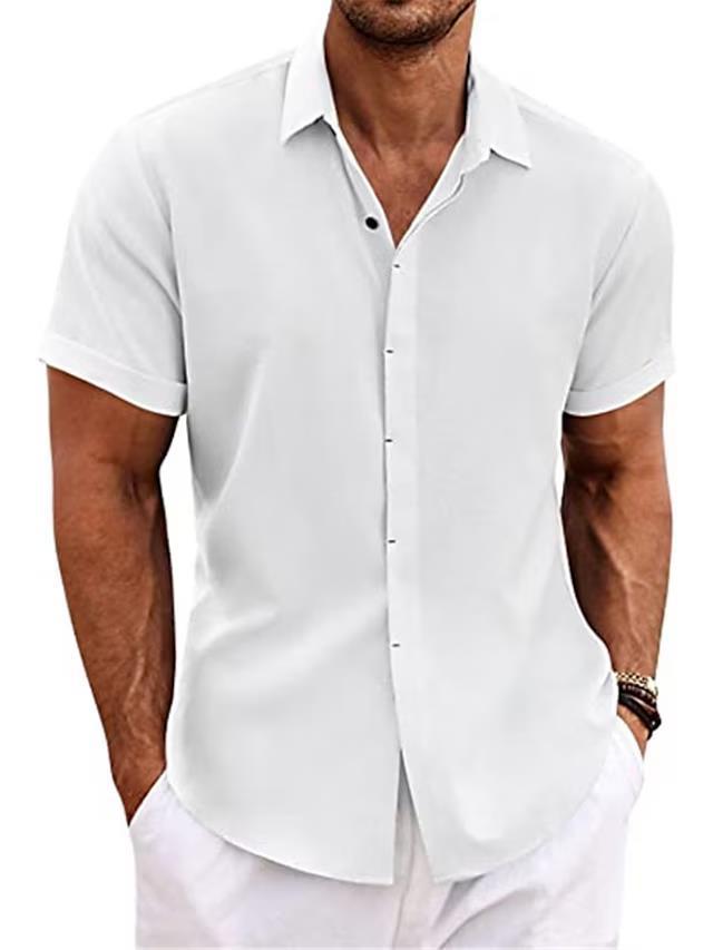 Men's Solid Color Loose Linen Short-sleeved T-shirt by null