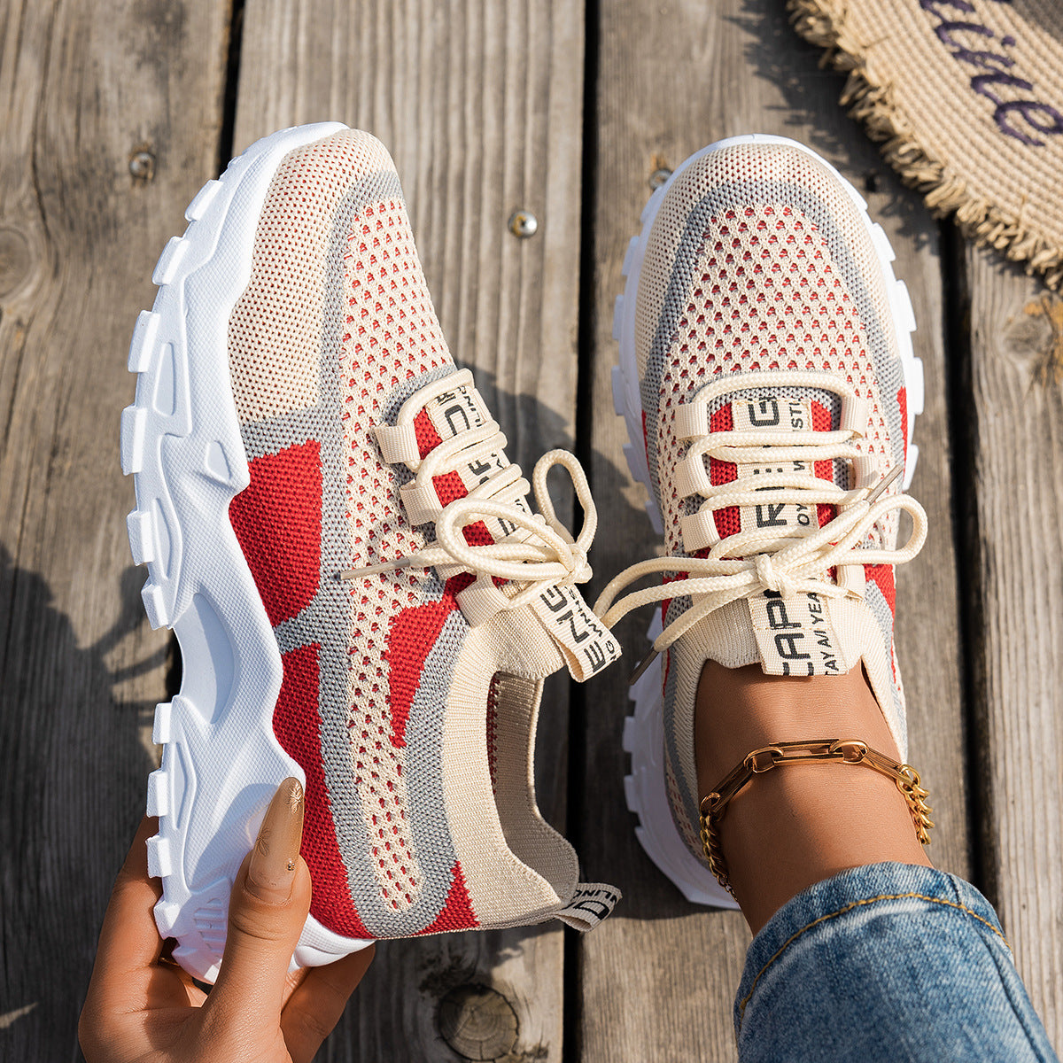 Buy Flyknit Mesh Shoes Women's Breathable Lace-up Sneakers Walking Running Casual Shoes online at DLC Market