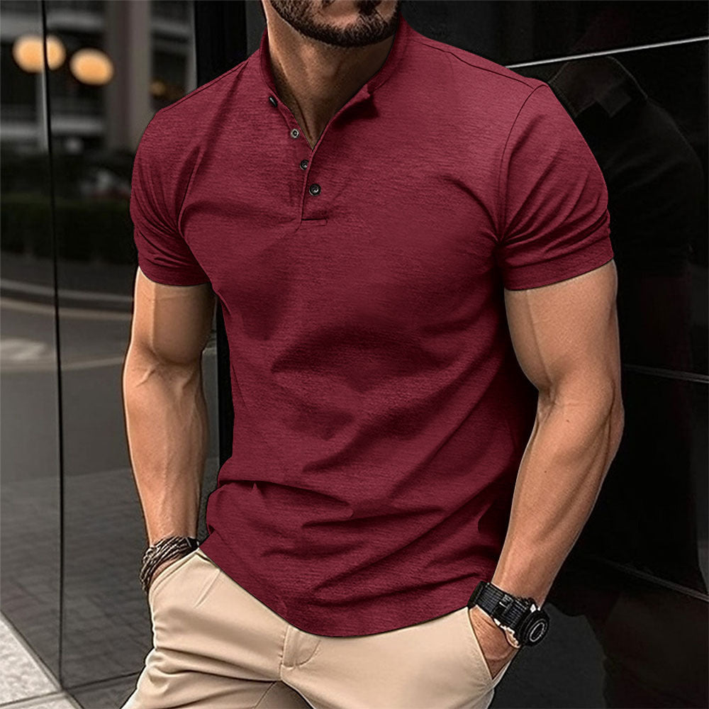 Men's Button Henry Collar Sports Polo Shirt Summer Short-sleeved Tops by null