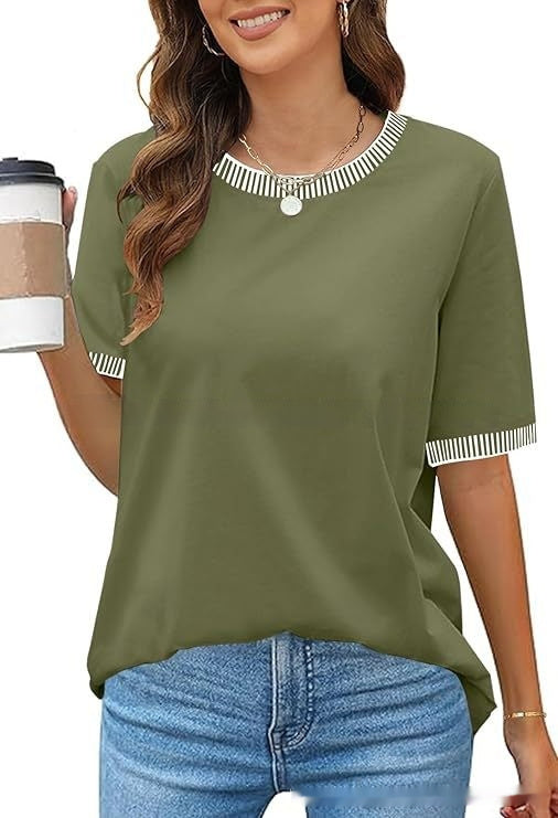 Buy European And American Fashion Casual Multicolor Knitted Color Striped Short Sleeve online at DLC Market